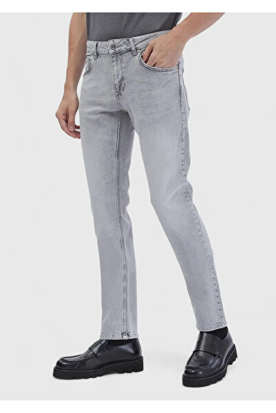 Ramsey Gray Straight Slim Fit Denim Cotton Blended Trousers