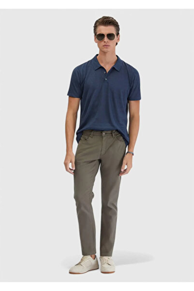 Ramsey Navy Blue Plain Polo Neck 100% Linen T-Shirt