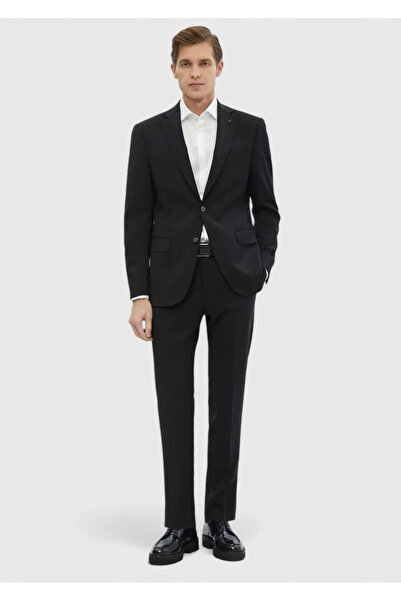 Ramsey Black Plain Modern Fit 100% Wool Suit