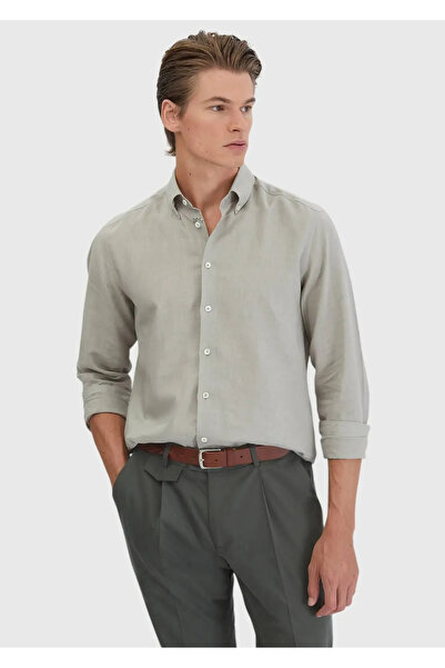Ramsey Gri Düz Casual Fit Dokuma Casual Pamuk Karışımlı Gömlek
