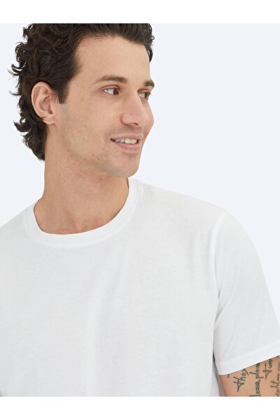 Kip White Plain Crew Neck 100% Cotton T-Shirt