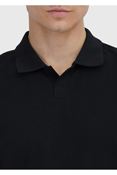 Ramsey Μαύρο απλό μπλουζάκι πόλο με λαιμόκοψη 100% βαμβάκι