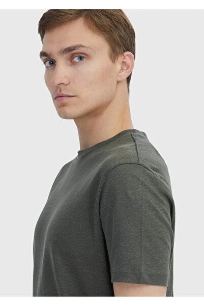 Ramsey Khaki Plain Crew Neck 100% Linen T-Shirt