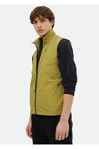 Ramsey Oil Green Regular Fit Stand Collar Denim Woven Sports Vest