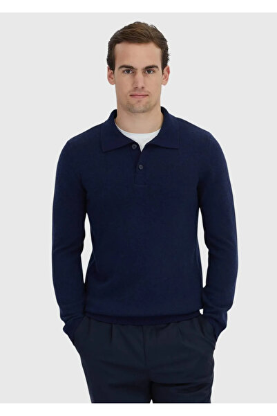Ramsey Темно-синій поло з коміром, трикотажний светр з прямим кроєм