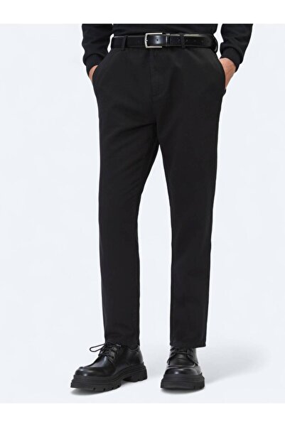 Kip Μαύρο υφαντό παντελόνι με χαλαρή εφαρμογή, casual βαμβακερό παντελόνι