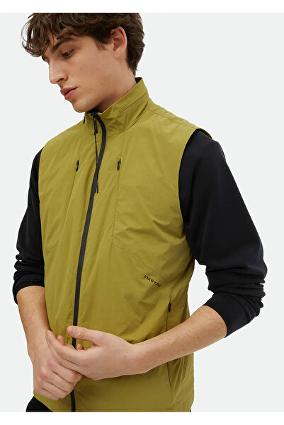 Ramsey Oil Green Regular Fit Stand Collar Denim Woven Sports Vest