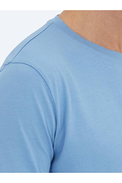 Kip Blue Plain Crew Neck 100% Cotton T-Shirt