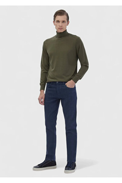 Ramsey Blue Straight Slim Fit Denim Cotton Blended Trousers