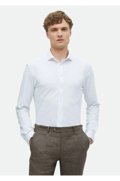 Ramsey Casual White Cotton Blended Straight Fit Shirt