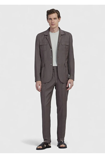 Ramsey Light Brown Plain Shirt Shoulder Slim Fit 100% Wool Jacket