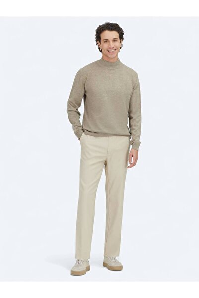 Kip Beige Half Turtleneck Plain Knit Sweater