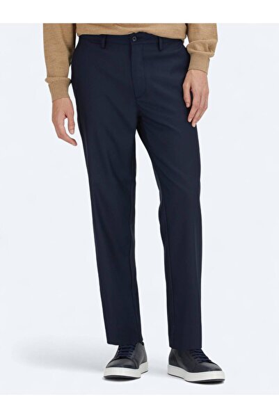 Kip Μπλε Navy Straight Woven Casual παντελόνι με κανονική εφαρμογή