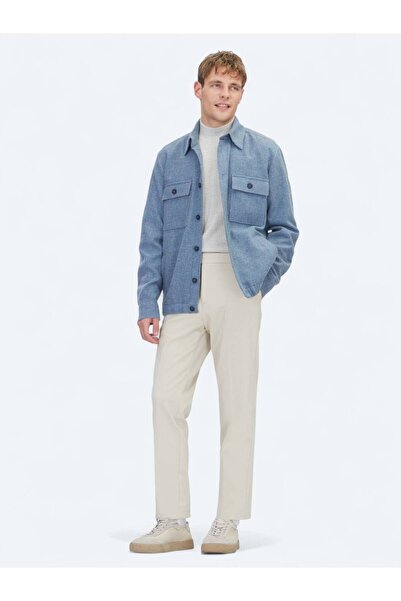 Kip Синя пряма Regular Fit Тканина з вовняною домішкою Overshirt