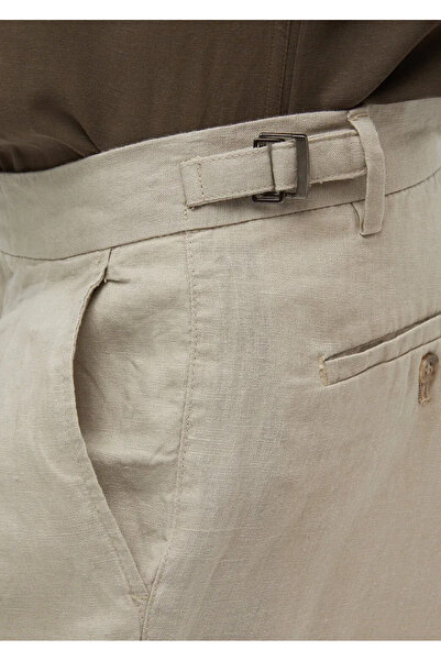 Ramsey Beige Linen Bermuda - Plain Weave, Carrot Fit, Casual 100% Linen