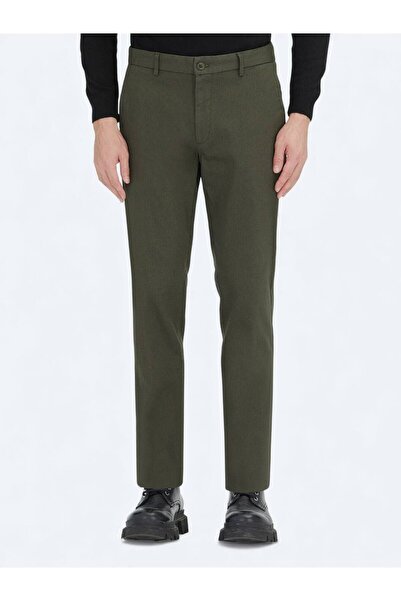 Kip Pantaloni casual din amestec de bumbac, cu țesătură dreaptă, verde deschis