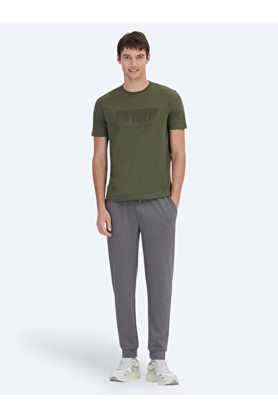 Kip Khaki Printed Crew Neck 100% Cotton T-Shirt