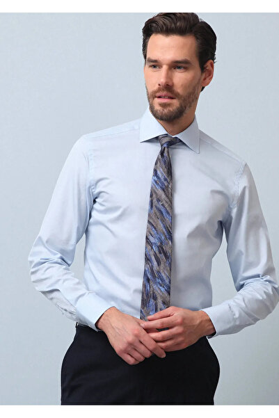 Ramsey Класична синя бавовняна суміш, прямий крій, приталена сорочка