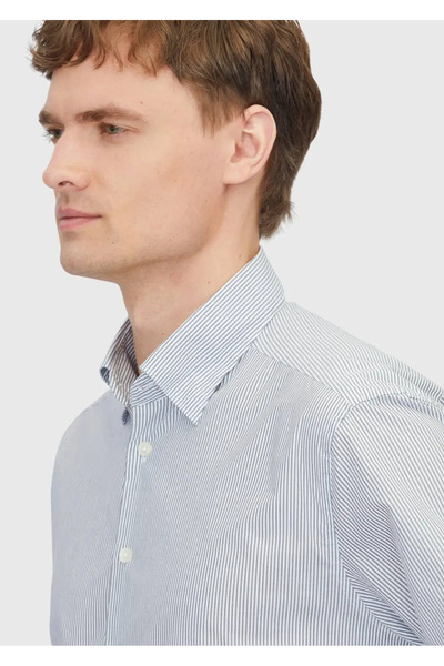 Ramsey Γκρι ριγέ Casual Fit υφαντό πουκάμισο casual από 100% βαμβάκι