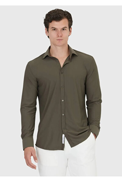 Ramsey Khaki Plain Regular Fit Woven Classic Shirt