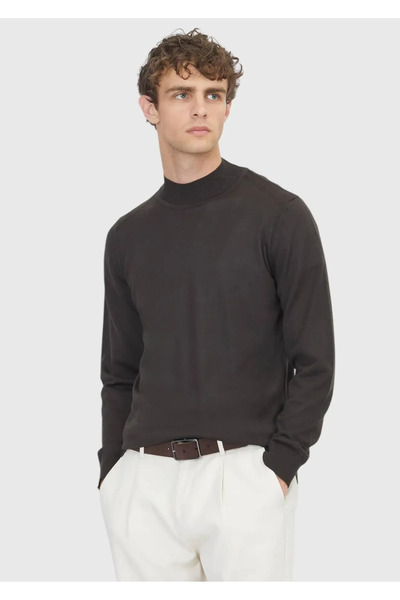 Ramsey Pulover din tricot din amestec de lână cu guler Bato maro