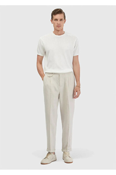 Ramsey Παντελόνι από 100% λινό με υφαντό ριγέ σχέδιο με άμμο