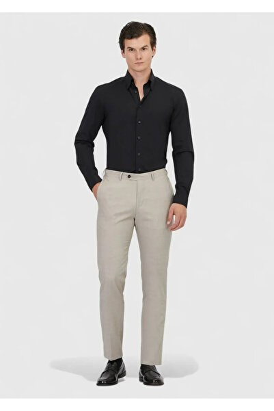 Ramsey Pantaloni clasici 100% lână, maro deschis, țesut simplu, cu croiala normală