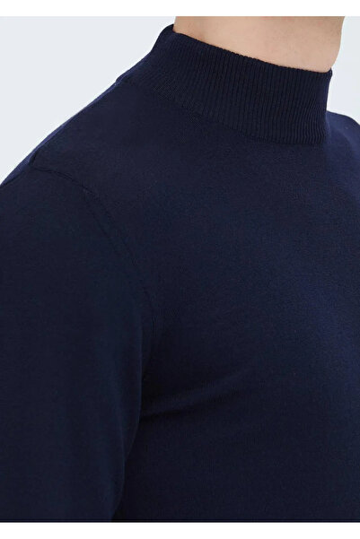 Ramsey Πουλόβερ πλεκτό από 100% μαλλί με μισό ζιβάγκο σε μπλε ναυτικό χρώμα
