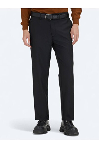Kip Μαύρο ίσιο υφαντό καθημερινό παντελόνι κανονικής εφαρμογής