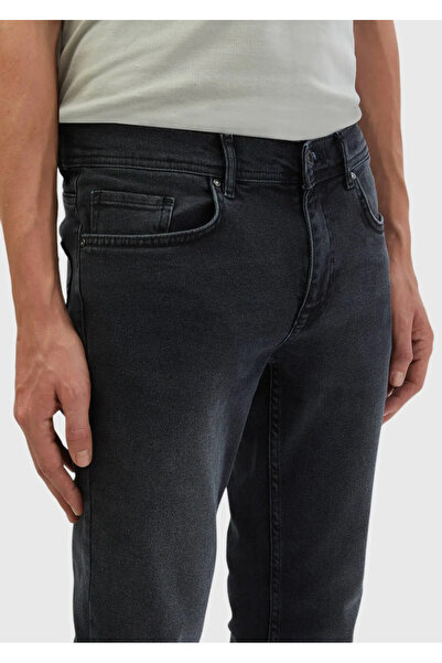 Ramsey Dark Gray Straight Slim Fit Denim Cotton Blended Trousers