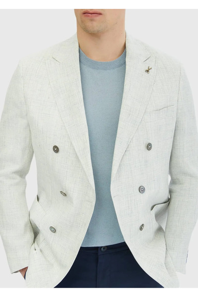 Ramsey Light Gray Patterned Zeroweight Slim Fit 100% Linen Jacket