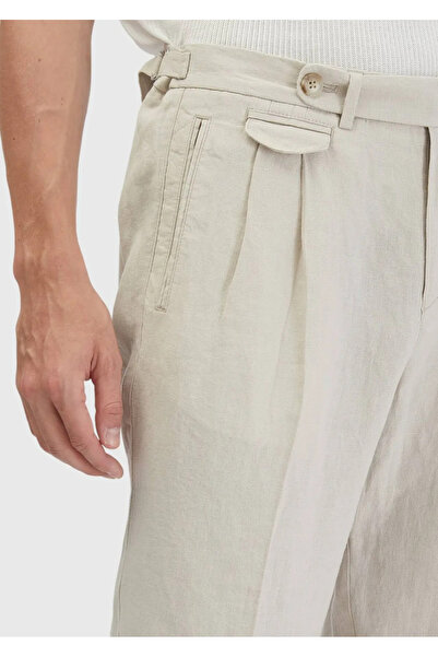 Ramsey Παντελόνι από 100% λινό με υφαντό ριγέ σχέδιο με άμμο
