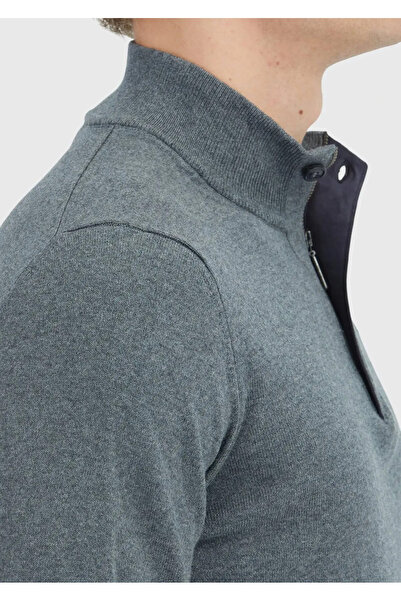 Ramsey Πουλόβερ από βαμβακερό πλεκτό πλεκτό ανθρακί με μισό ζιβάγκο