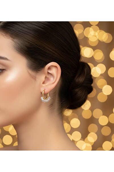 stainless steell 5 adet taşlı altın sarısı renk halka çelik küpe