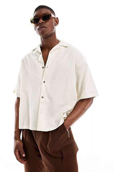UKHWD SUPPLY Ecru Boxy Oversize Linen Men's Shirt