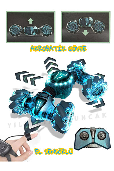 YILDIRIM OYUNCAK Bilekten Kontrol Uzaktan Kumandalı Full Fonksiyon Şarjlı 2.4g Şeffaf Işıklı 4x4 Drift Araba 21 cm