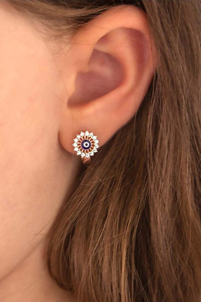 Else Silver 925 Ayar Gümüş Mineli Nazarlı Çocuk Küpesi