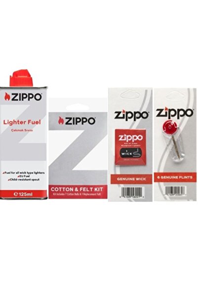 Zippo Çakmak Benzin Taş Fitil Pamuk Keçe Seti 3141-4
