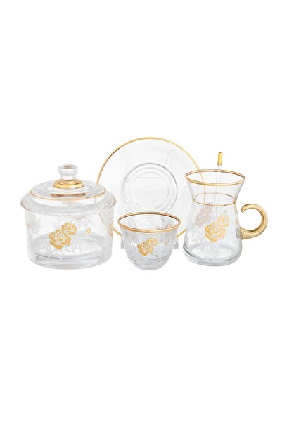 Byblos طقم شاي وقهوة زجاجي مكون من 50 قطعة مطلي باللون الذهبي