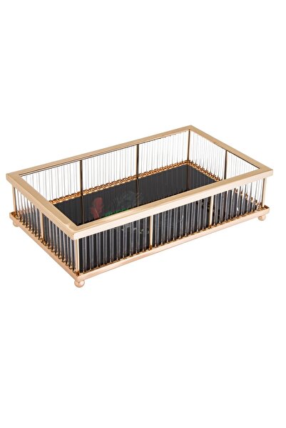 Dania صينية تقديم زجاجية بمقبض معدني ذهبي 30X19X7 سم