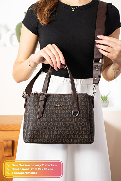 POLOGRAND London Geantă de umăr originală Just Polo Collection, cu 3 compartimente, din piele moale, cu curea încrucișată reglabilă