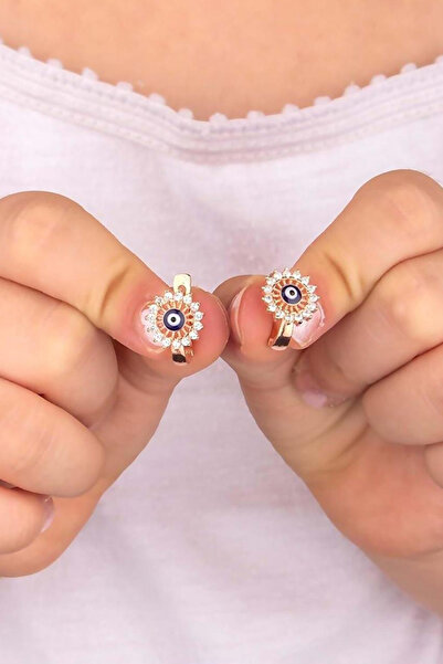 Else Silver 925 Ayar Gümüş Mineli Nazarlı Çocuk Küpesi