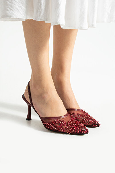 tulin women Fomax Mesh Embroidery and Bead Print Detailed Women's Heels