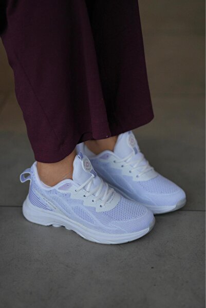 SOLAZER Women's White Lilac Sneaker Daily Comfortable Sports Shoes 043