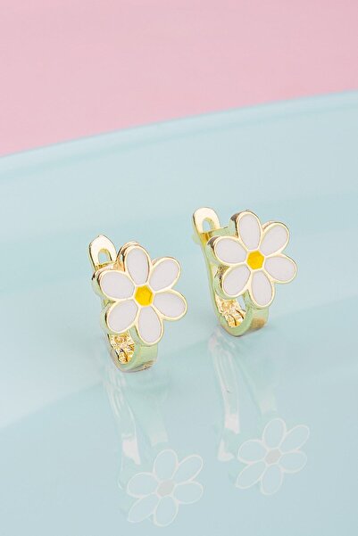 Else Silver 925 Ayar Gümüş Mineli Papatya Çocuk Küpesi