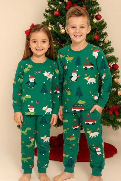 mışıl mışıl kids Penguenli Kutup Ayılı Dinazorlu %100 pamuklu Çocuk Pijaması