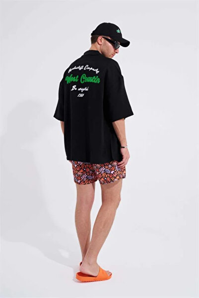 Machinist Men's Plant Leaf Swim Shorts Orange