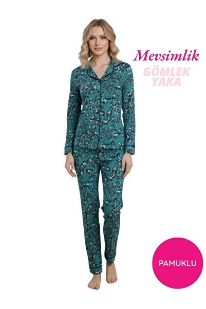 bie's Γυναικείο Σετ Πυτζάμες Πράσινο Εποχιακό Βαμβακερό Λύκρα με τσέπη στο στ...