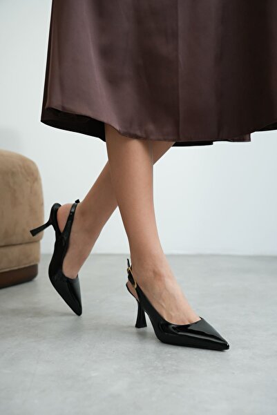 MODAADAM Pantofi cu toc ascuțit pentru femei Ovis - negru/piele lacuită