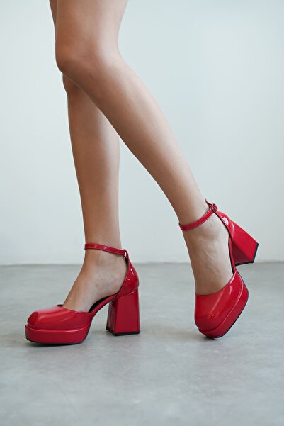 MODAADAM Red Patent Leather Gander Platform Women's Heeled Shoes